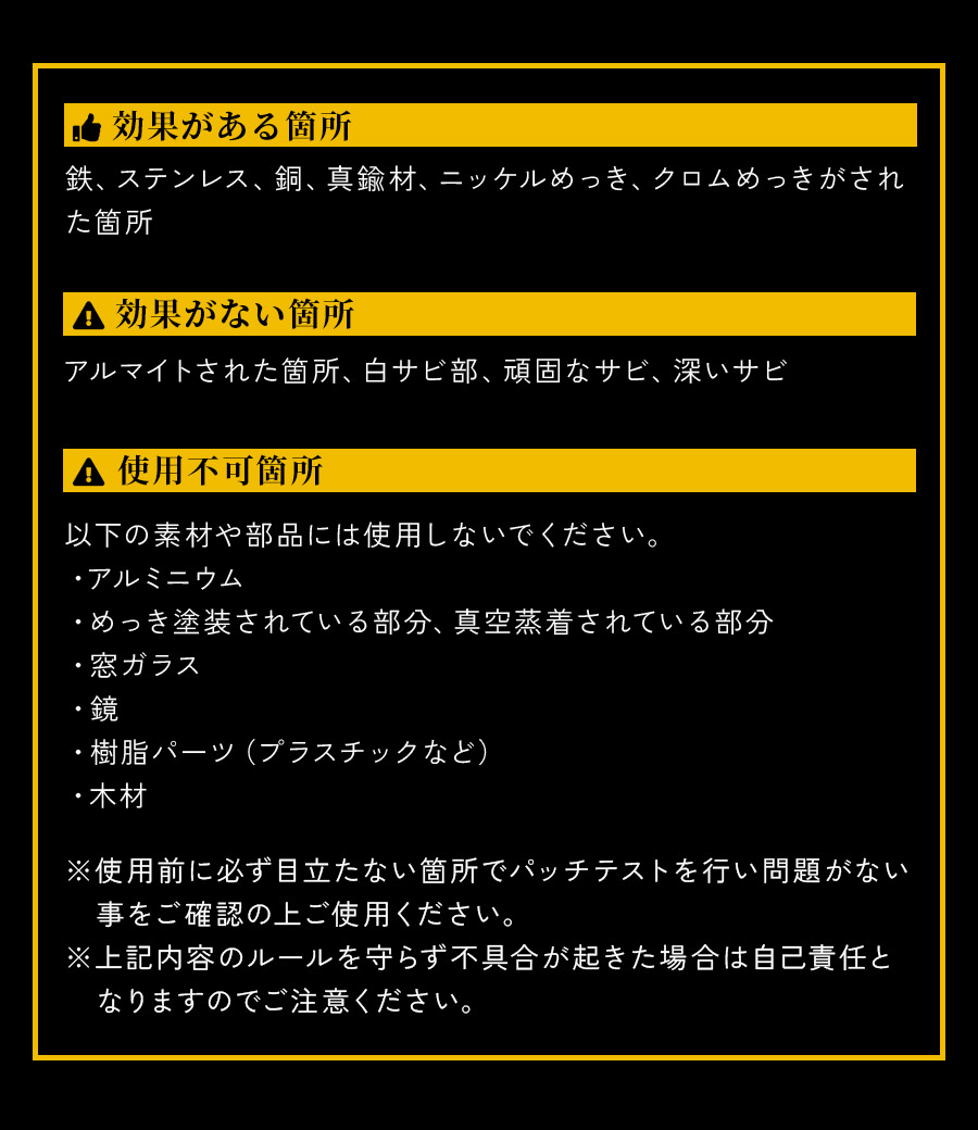 効果がある箇所　効果がない箇所　使用不可箇所